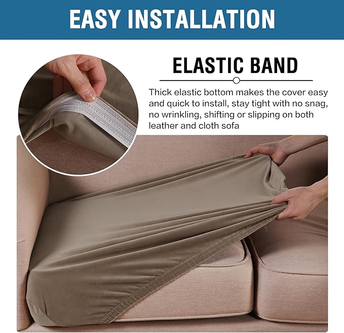 H.VERSAILTEX Velvet Stretch Couch Cushion Cover Plush Cushion Slipcover for Chair Loveseat Sofa Cushion Furniture Protector Seat Cushion Sofa Cover (2 Piece Medium Sofa Cushion Covers, Mocha)-Ruum Studio Home