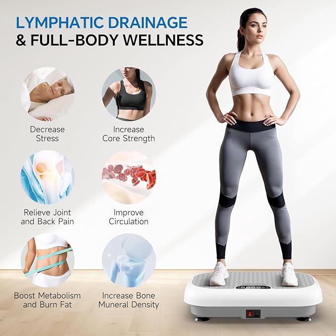 Vibration Plate Exercise Machine Weight Loss, Full Body Shaker Workout Vibration Plates Lymphatic Drainage, Stand Shake Vibrating Plate for Women Men 450 Lbs Capacity Fitness Platform-Ruum Studio Home