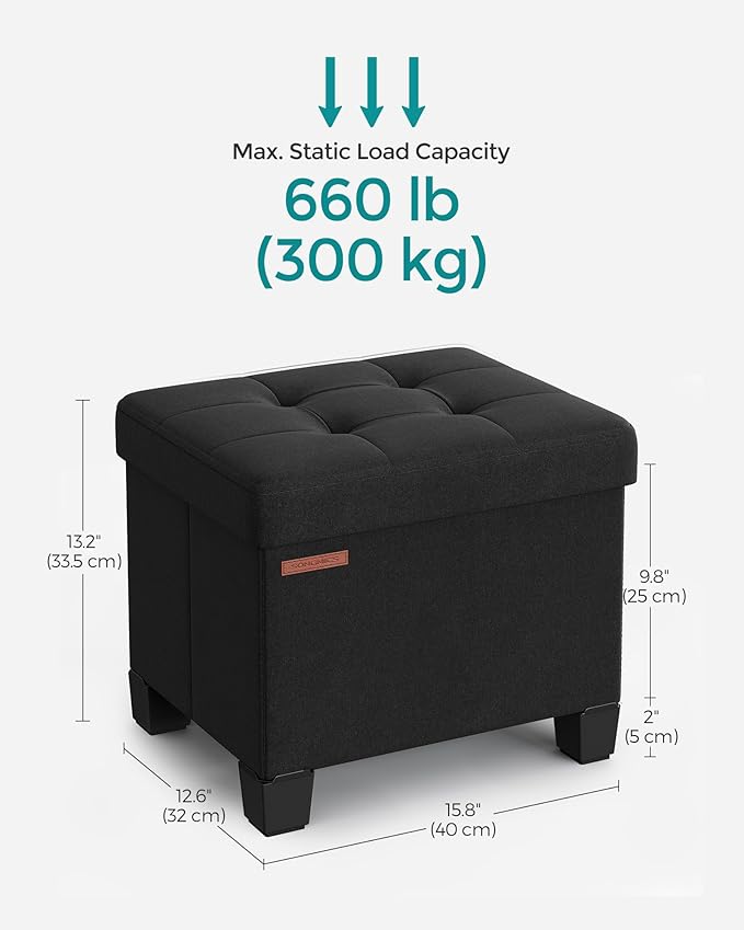 SONGMICS Storage Ottoman, Small Ottoman Foot Rest with Legs, 12.6 x 15.8 x 13.2 Inches Foot Stool, Load up to 660 lb, for Living Room, Bedroom, Dorm, Ink Black ULSF012B01-Ruum Studio Home