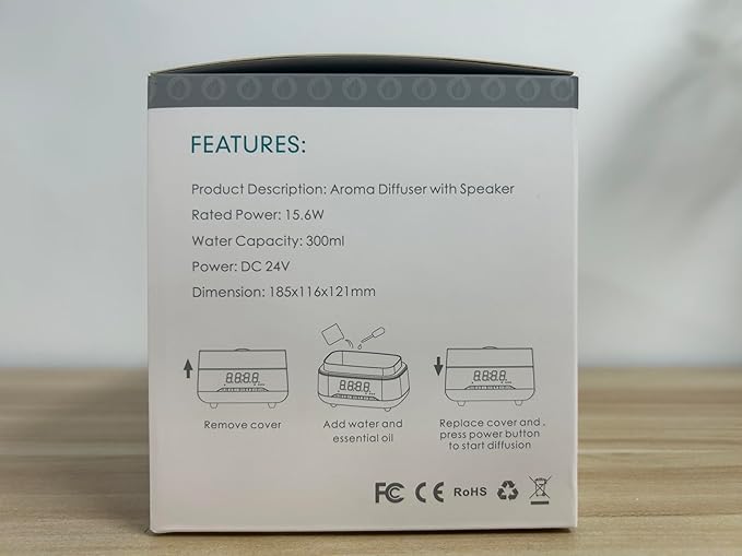 Versatile Essential Oil Diffuser, 300ml Aroma Diffuser with Bluetooth Speaker and Alarm Clock, 7 Colors LED Light Aromatherapy Diffusers & Cool Mist Humidifier 3-Level Brightness, Auto-Off Protection-Ruum Studio Home