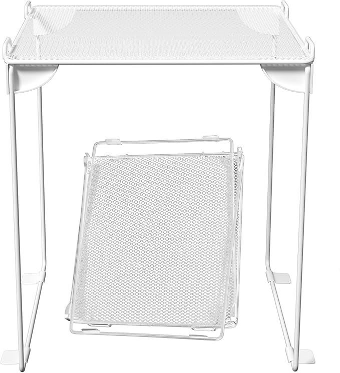 Neudeco Pack 2, Mesh Locker Shelf, Stackable Extra Tall Locker Organizer, Collapsible and Metal Mesh Build, Fits Standard Size, Suitable for School, Work, Kitchen, Bathroom (White)-Ruum Studio Home