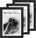 9x12 Frame 3 Pack - Black Woodgrain, 9 x 12 Picture Frame with HD Tempered Glass, Table or Wall Display-Ruum Studio Home