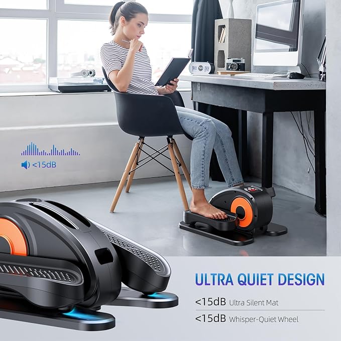 Under Desk Elliptical Machine, Quiet & Portable Seated Pedal Exerciser with 12 Adjustable Speeds & Remote Control, Low-Impact Electric Ellipse Leg Exerciser for Cardio & Strength-Ruum Studio Home
