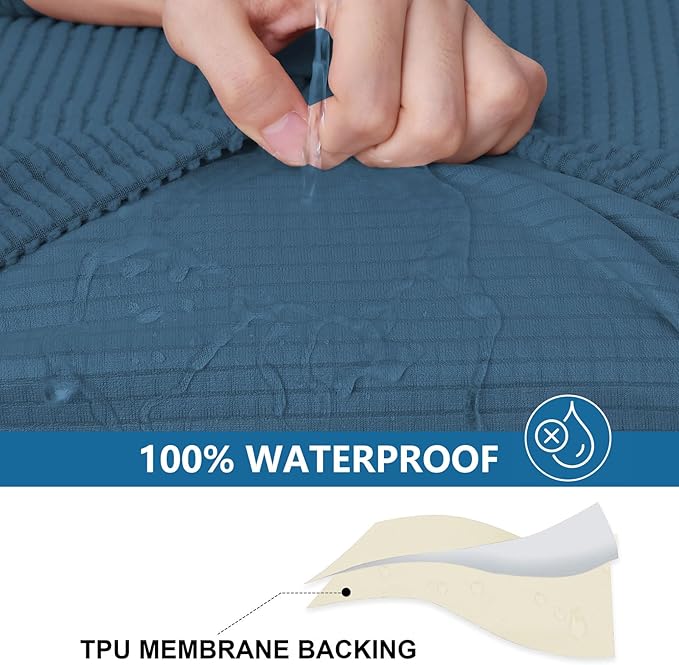 hyha Waterproof Couch Cushion Covers for Pets, Non Slip Sofa Seat Cover for Dogs Washable, Soft Thick Stretch Jacquard Fabric, Sofa Slipcovers with Elastic Bottom (1 Piece for Large, Blue)-Ruum Studio Home