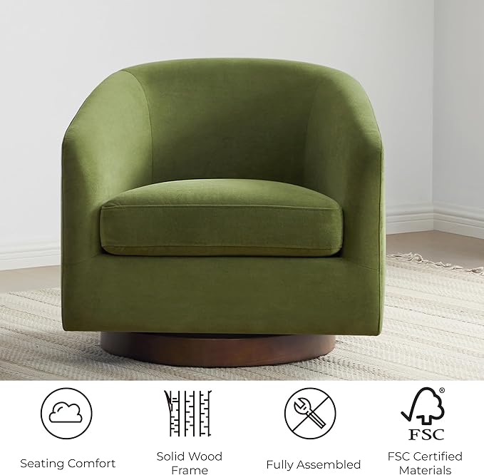 CHITA Swivel Accent Chair, FSC Certified Upholstered Velvet Barrel Chair for Living Room, Fully Assembled, Forest Green-Ruum Studio Home