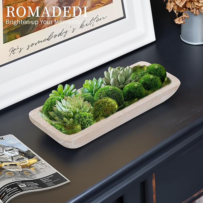 Romadedi Decorative Bowls for Home Decor - 16" Wooden Dough Bowl for Decor, Large Wood Bowl for Kitchen Table Centerpieces Long Narrow Wooden Tray for Dining Table Whitewashed-Ruum Studio Home