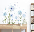 Dandelion Flower Butterfly Wall Decals Blue Dandelion Plants Floral Wall Stickers Peel and Stick Vinyl Wall Art Decor for Living Room Bedroom Office TV Sofa Backdrop Home Decor Gifts for Mom-Ruum Studio Home