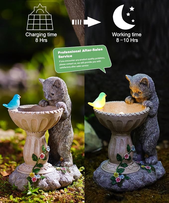 Cat Statues for Bird Bath: Outdoor Sculptures for Garden Lawn Patio Yard Balcony Porch - Unique Gifts for Mother Grandma Women-Ruum Studio Home
