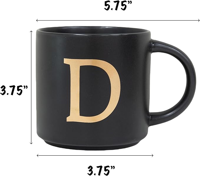 COLLECTIVE HOME - Monogram Ceramic Mugs, 15 oz Golden Initial Black Coffee Cups, Elegant Alphabet Tea Mugs, Elegant Personalized Mug with Gift Box, Unique Mug with Double Side Capital Lette (D)-Ruum Studio Home