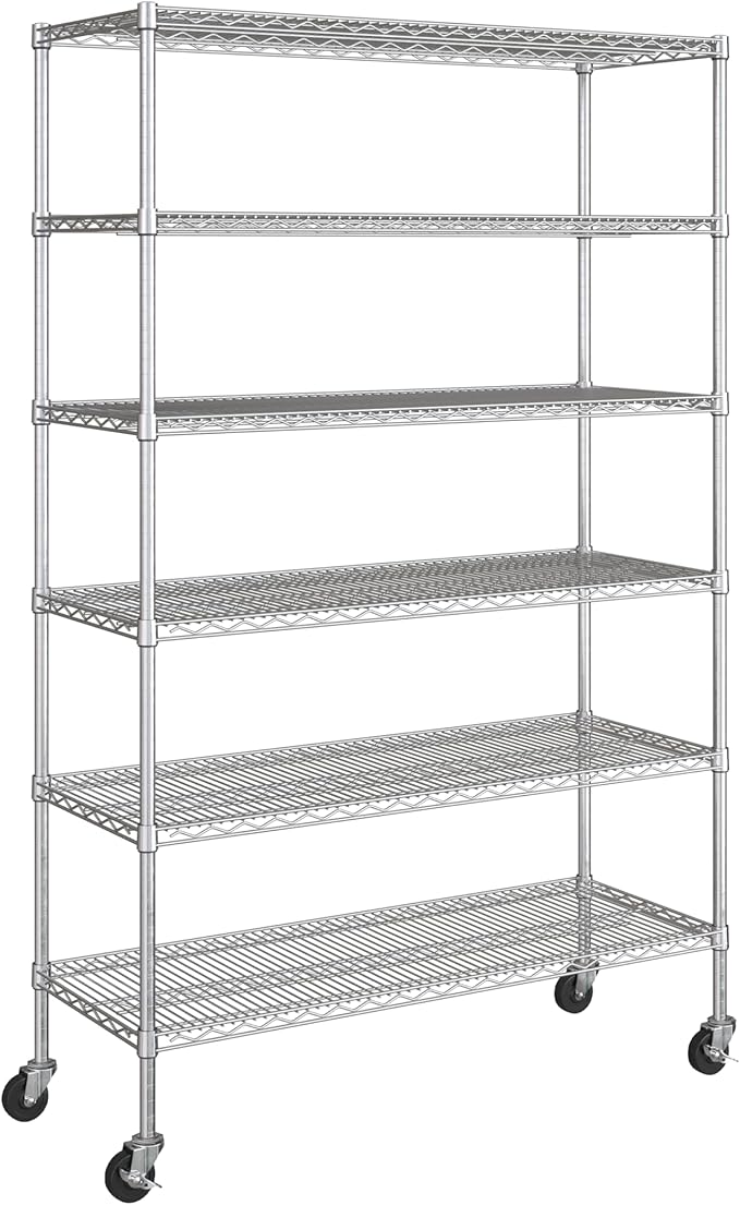 Seville Classics UltraDurable Heavy Duty NSF Solid Steel Wire Rack Storage Unit Wheels, 6-Tier Shelving, 48" W x 18" D-Ruum Studio Home