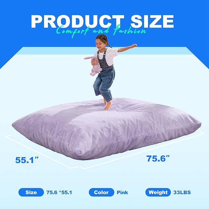 Hobestluk 3 in 1 Bean Bag Chair Giant Bean Bag Chairs for Adults with Plush Faux Fur Cover Convertible Bean Bag Floor Cushion with Machine Washable Cover for Living Room (Plush Purple)-Ruum Studio Home