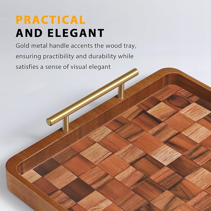 Wooden Serving Tray with Handles Mat, Decorative Coffee Table Trays, Wood Ottoman Tray for Serving Food Drink Breakfast Dinner,1 Pcs-Ruum Studio Home