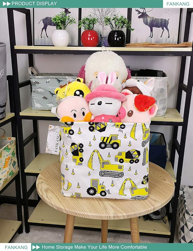 FANKANG Square Nursery Hamper Storage Bins Canvas Laundry Basket Foldable with Waterproof PE Coating Storage Baskets Gift Baskets for Children, Office, Bedroom, Clothes（Square-Engineering ）-Ruum Studio Home
