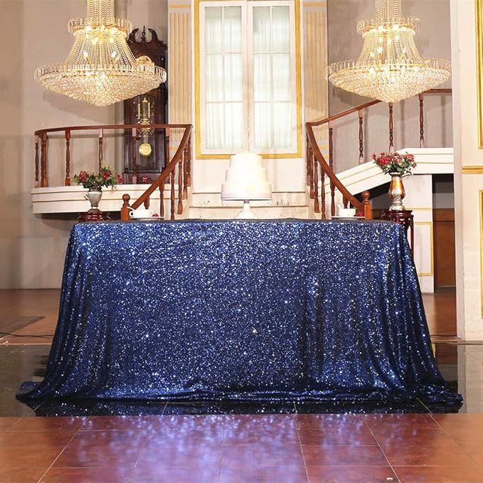 SquarePie Sequin Tablecloth 50 x 72 Inch Navy Blue Sparkly Table Linen for Wedding Party-Ruum Studio Home