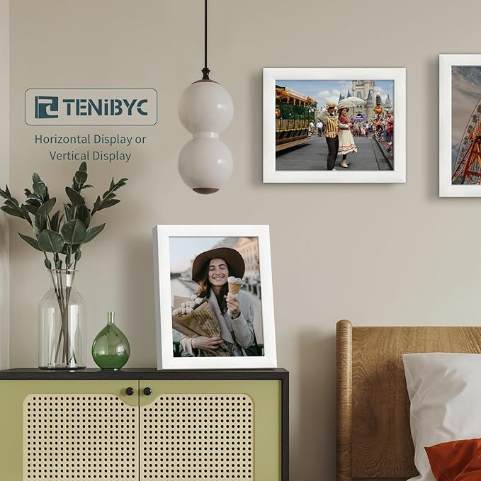 8.5x11 Picture Frame Set of 3 - White Woodgrain, Solid Wood & HD Tempered Glass, Table Display or Wall Hanging-Ruum Studio Home