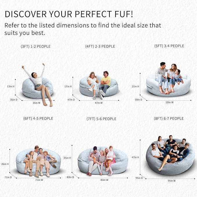 Bean Bag Chair for Adults 7FT,Soft Removable Cover for Teens/Girls Bedroom,Fluffy Giant Round Floor Beanbag Lounger Chairs (No Filler,Light Gray)-Ruum Studio Home