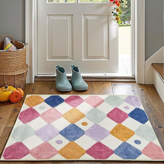 jinchan Area Rug 2x3 Kids Entryway Washable Indoor Doormat Small Soft Non Slip Modern Rug Diamond Carpet for Nursery Room Bedroom Bathroom Berries on Cream-Ruum Studio Home