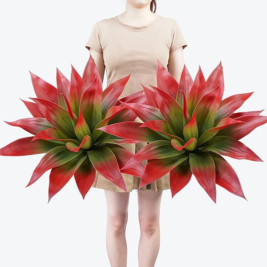 Artificial Agave Plants,Large UV Resistant Fake Agave Planters for Indoor and Outdoor Decorating Tropical Plant Succulents Greenery Indoor Decor (2Pack,22" Red)-Ruum Studio Home