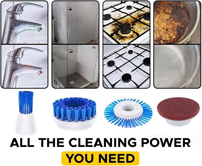 Electric Scrubber Power Cordless, Portable 360 Handheld Washing Cleaning Machine with 6 Replaceable Brush Heads, High Rotation for Bathroom, Floor, Kitchen, Car, Sink, Wall, Window-Ruum Studio Home