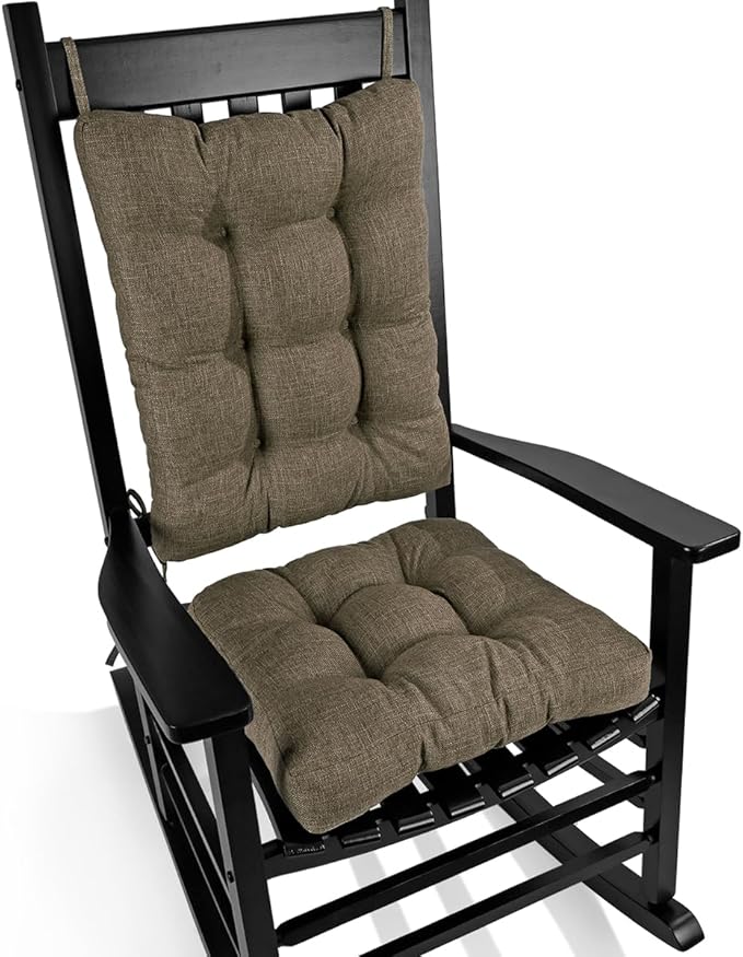 BUYUE Chair Cushion Set for Rocking Chair, Back Pillow & Seat Cushion with Ties, Original Woven Fabric Non-Slip Chair Pads for Elderly Sitting, Brown-Ruum Studio Home