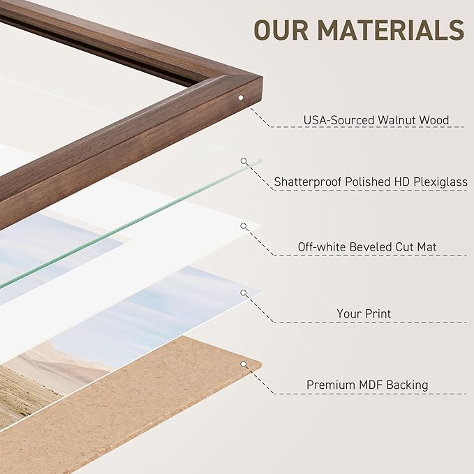 27x40 Poster Frame Set of 2 Natural Solid Walnut Photo Frames with 24x36 Removable Mat Wall Hanging Large Handcrafted Frame with HD Plexiglass Wall and Tabletop Display Large Picture Frame-Ruum Studio Home