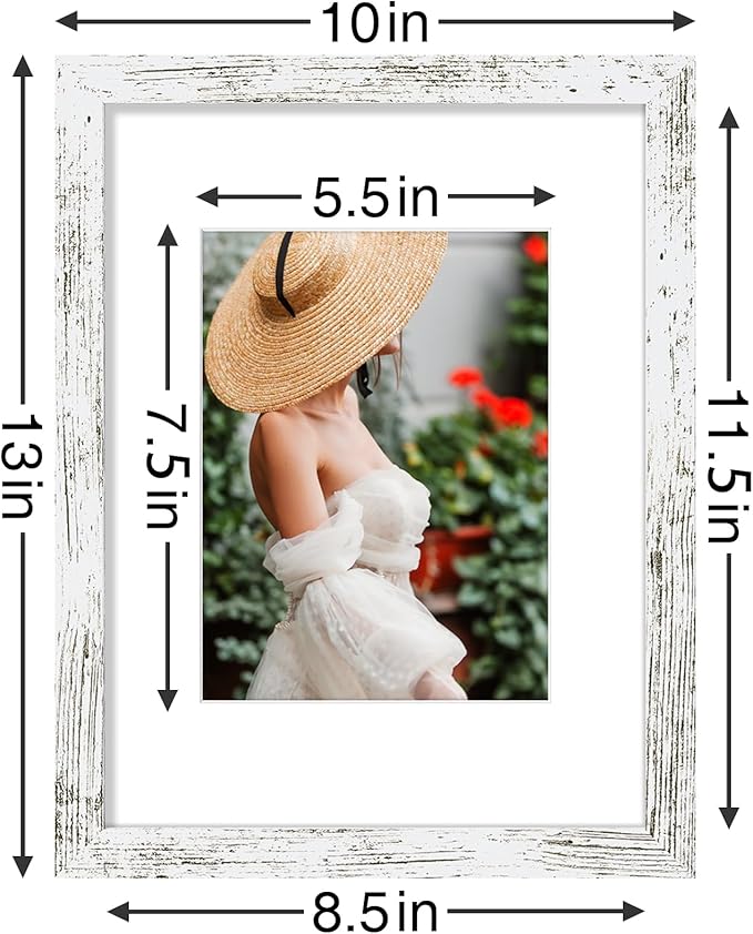 Vittanly 9x12 Picture Frames Set of 9, Shatter Resistant Plexiglass, Display 6x8 Pictures with Mat or 9x12 without Mat, Photo Frames for Wall or Tabletop, Engineered Wood, Distressed White-Ruum Studio Home
