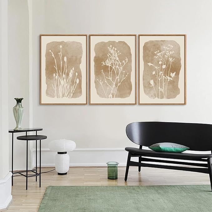 SIGNINART Boho Botanical Framed Canvas Wall Art Set, Neutral Wildflower Wall Decor, Vintage Floral Wall Painting, Art Print for Farmhouse Living Room, Bedroom, Office, Bathroom 16"x24"x3-Ruum Studio Home