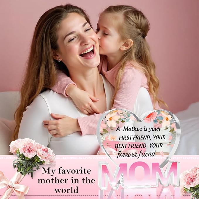 Mothers Day Gifts Best Mom Gifts -Gifts for Mom from Daughter Son - Best Mom Ever Gifts Unique Mother Birthday Acrylic Heart-Shaped Plaque Desk Decorations Present for Mom Christmas Anniversary-Ruum Studio Home