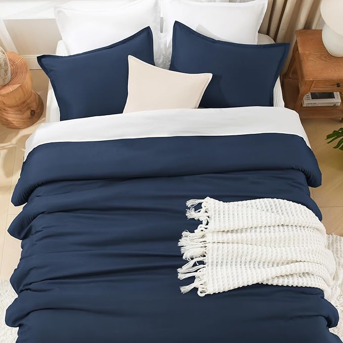 Litanika California King Comforter Set Navy Blue - 3 Pieces Cal King Lightweight Soft Plain Bed Comforter, Oversized Down Alternative Bedding Set - Machine Washable (104x96In, 2 Pillowcases)-Ruum Studio Home