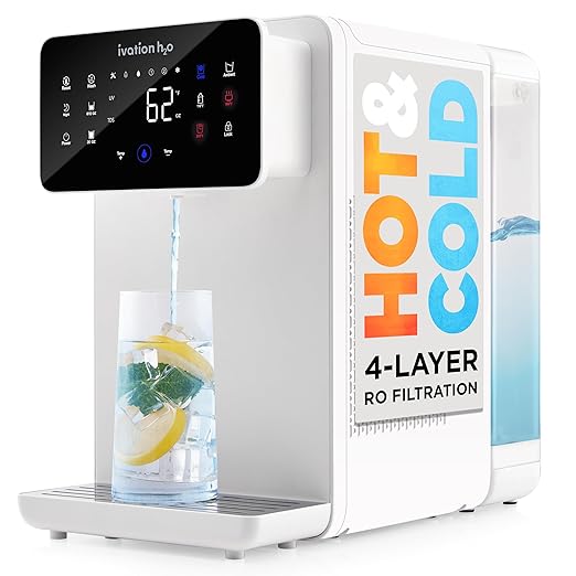 Ivation H2O Hot & Cold Countertop, Reverse Osmosis Water Filter, TDS Filter System, 4 Stage RO Water Filtration, 6 Temperature Presets, 3:1 Pure to Drain, Portable Plug-and-Play - White-Ruum Studio Home