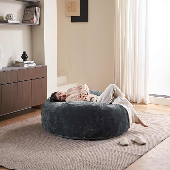 4FT Large Bean Bag Chairs,Big Adult Size Memory Foam Beanbags with Filler Included,Machine Washable Corduroy Cover,Soft Plush Gaming Bing Bag Puff Chair for Dorm, Living Room & Bedroom (Dark Gray)-Ruum Studio Home