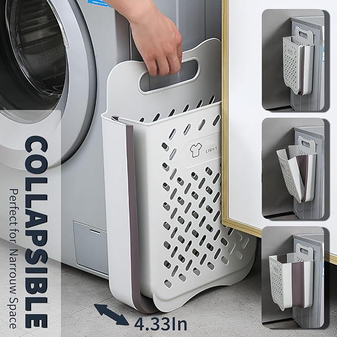 Plastic Foldable Laundry Basket with Handle, 42L Wall Mounted Laundry Hamper Freestanding Dirty Clothes Hamper, Collapsible Laundry Baskets Pop Up Hamper Storage Container for Snacks Dolls-Ruum Studio Home