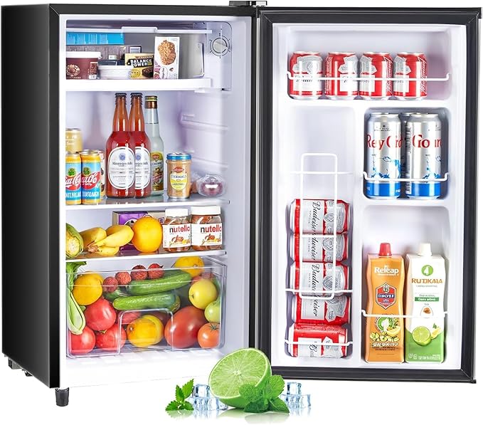 Atilioo Upgraded Mini Fridge with Freezer 3.2 Cu.Ft Compact Dorm Refrigerator Small Cooler for Bedroom Office, Single Door Adjustable Thermostat Low Noise, 17.5" D x 17.7" W x 31.5" H, Black-Ruum Studio Home