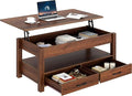 Rolanstar Coffee Table, 47.2" Lift Top Coffee Table with Drawers and Hidden Compartment, Retro Central Table with Wooden Lift Tabletop, for Living Room,Espresso-Ruum Studio Home