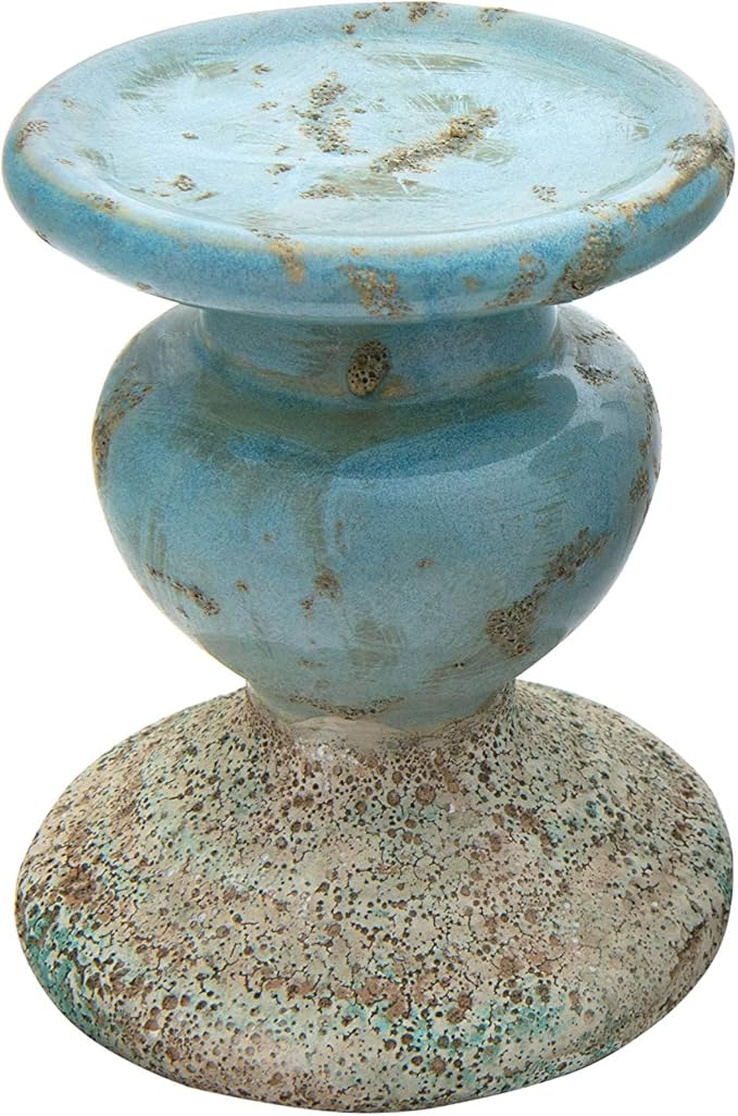 Creative Co-Op Small Distressed Blue Terracotta Pillar Candle Holder-Ruum Studio Home