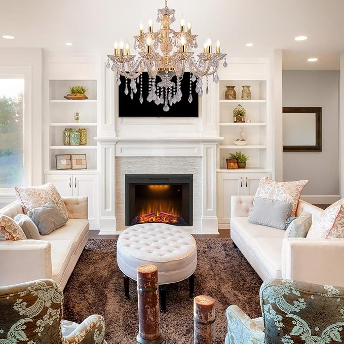 15 Light Crystal Chandelier Double Layer Flush Mount Ceiling Light Fixture with K9 Crystals for Living Room Dining Room Bedroom Luxury Hanging Lamp Lighting Fixtures-Ruum Studio Home