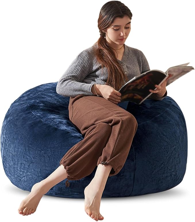 Bean Bag Chair 3Ft, Memory Foam Filled, Large Beanbag Chairs for Adults and Teens, Soft Sofa with Removable Flannel Cover, Round Couch for Living Room Bedroom College Dorm (Blue, 3FT-36×36"×24")-Ruum Studio Home