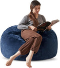 Bean Bag Chair 3Ft, Memory Foam Filled, Large Beanbag Chairs for Adults and Teens, Soft Sofa with Removable Flannel Cover, Round Couch for Living Room Bedroom College Dorm (Blue, 3FT-36×36"×24")-Ruum Studio Home