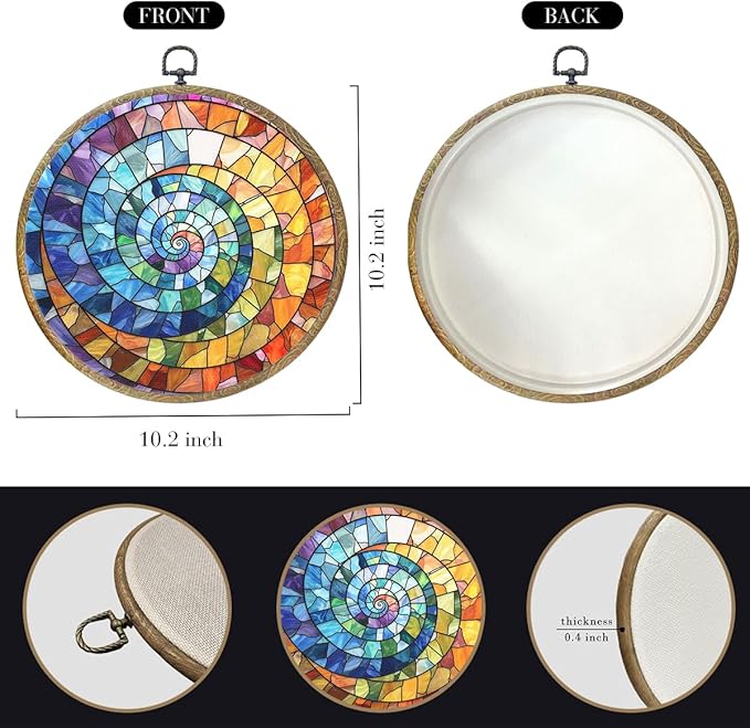 Colorful Boho Rainbow Geometric Spiral Sun Art Gift Framed Round Wall Decor Canvas Wall Art Hanging Prints Artwork for Home Office Porch Nursery Bedroom Living Room Decorations 10.2X10.2 Inch-Ruum Studio Home