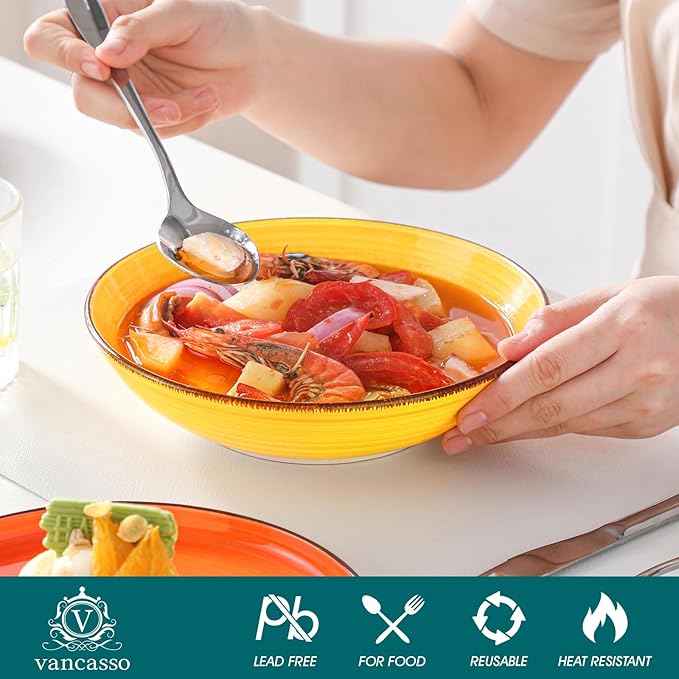 vancasso Bonita Dinnerware Sets 24 Pieces, Stoneware Dishes Set for 6, Dinner Platers with Bowls Set, Dinshwasher and Microwave Safe, Multicolor-Ruum Studio Home