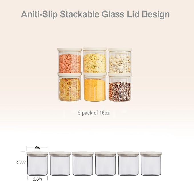 Urban Green Glass Food Storage Jar with Glass Lid, Food Canister Set with Airtight Lids, Pantry Storage Jar for Kitchen Organization. Food Storage Containers in Pack of 6, 16oz.-Ruum Studio Home