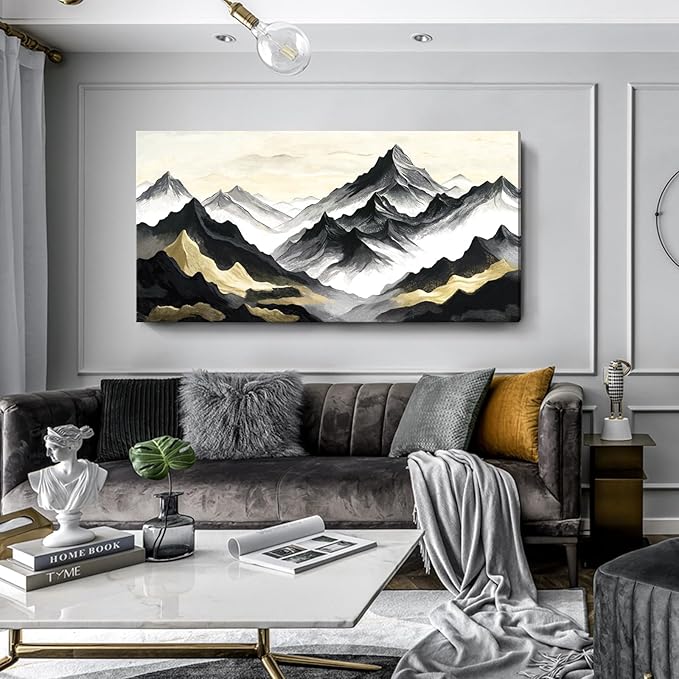 amatop Oversized Wall Art for Living Room Modern Extra Large Abstract Inspirational Mountain Black Gold Canvas Print Landscape Artwork Zen Scenery Picture for Bedroom Office Horizontal Decor 58x29 Inch-Ruum Studio Home