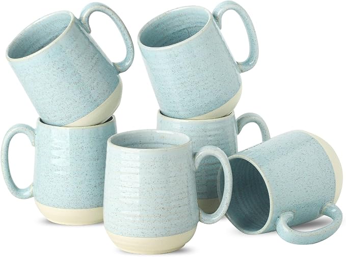 Hasense Ceramic Coffee Mugs, 15 Oz Coffee Cup with Handle Set of 4, Large Coffee Mug for Men, Modern Latte Cup for Cappuccino, Tea, Cocoa, Microwave & Dishwasher Safe, Birthday Gift, Light Blue-Ruum Studio Home