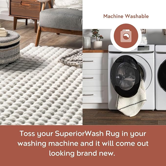 nuLOOM 5' x 8' Cozy Plush SuperiorWash Area Rug, Machine Washable, Non-Slip, Soft Fluffy Shag Carpet for Living Room Bedroom Kids Room Nursery Home Decor, Jeni White-Ruum Studio Home