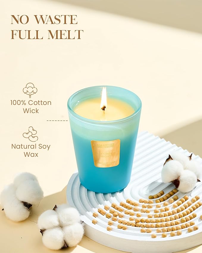 M&SENSE Ocean Escape Scented Natural Soy Wax Candle, 14.1oz 60 Hours Long Lasting Slow Burning Candles for Home Decor, Aromatherapy Candle for Stress Relief-Ruum Studio Home