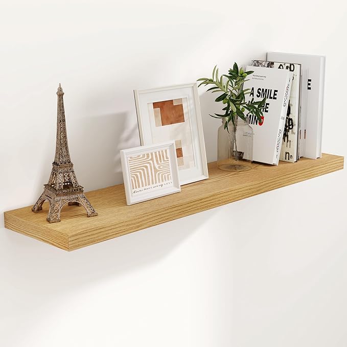 Floating Shelves 48 Inch Long, 48"W x 9"D Wall Shelf Invisible Bracket, 9 Inch Deep Floating Shelf for Wall, Rustic Wooden Shelves for Living Room, Kitchem, Bedroom, Oak Color, Set of 1-Ruum Studio Home