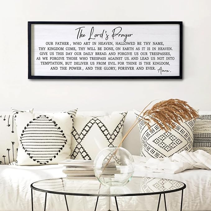 Our Father Prayer Bible Verse Framed Wall Art, 40''×15'' Rustic Religious Christian Lords Prayer Sign for God Jesus Christ Prayer, Horizontal Holy Inspirational Catholic Scripture Decor-Ruum Studio Home