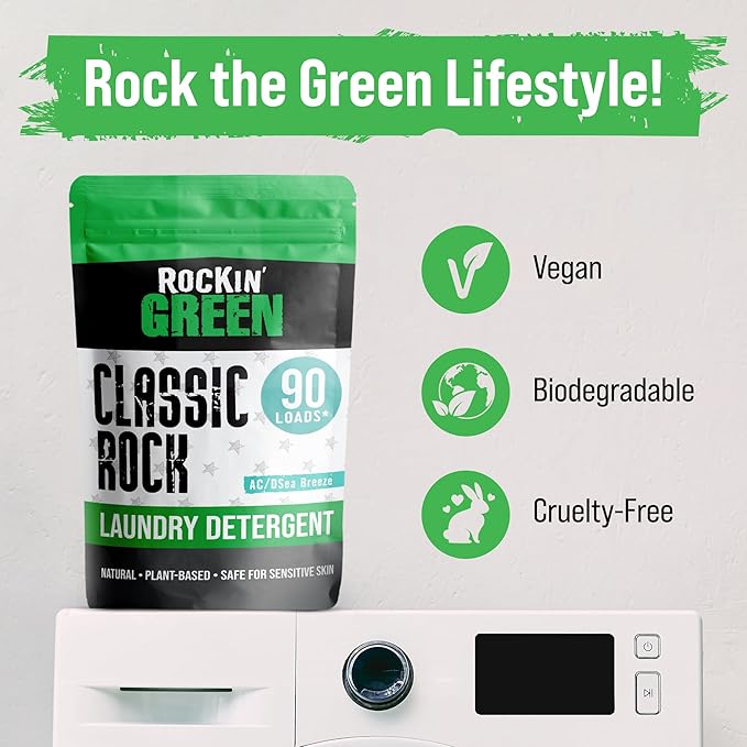 Rockin' Green Classic Rock Laundry Detergent (90 Loads), Plant based, All Natural Laundry Detergent Powder, Vegan and Biodegradable Odor Fighter, Safe for Sensitive Skin, 45 oz (AC/DSea Breeze)-Ruum Studio Home