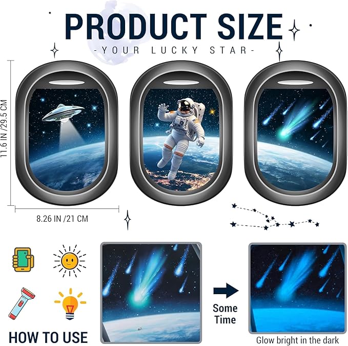 Quanhaigou Glow in The Dark 3D Space Wall Decals, Set of 3 Galaxy Window Stickers for Wall,Planet Themed Room Decor for Kids Boys-Ruum Studio Home