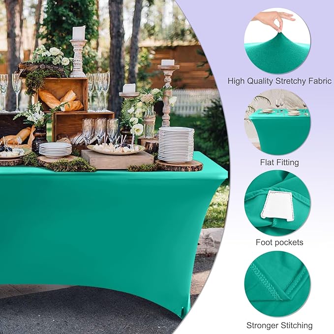 ABCCANOPY 6 FT Spandex Table Cover Stretch Fitted Wrinkle Resistant Tablecloth Reuse for Rectangular Folding Table Patry Event Wedding Banquet Protector Turquoise-Ruum Studio Home